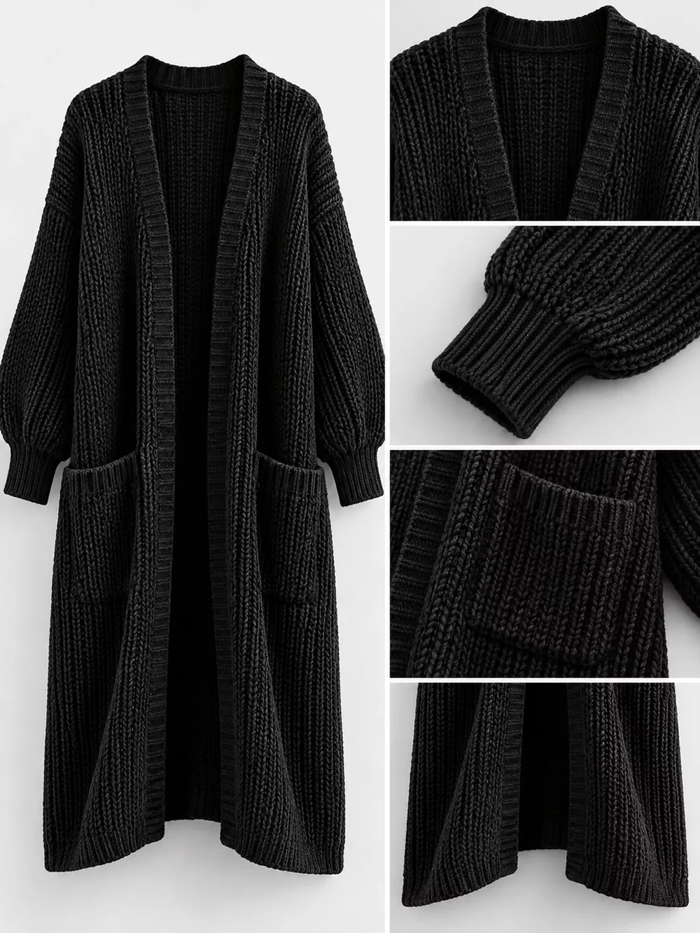 Full Size Chunky Knit Openwork Front Longline Cardigan Plus Size, image 23