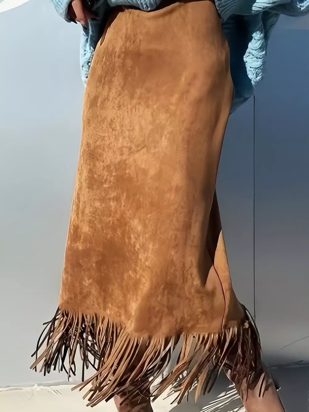 High-Waisted Fringe Midi Skirt