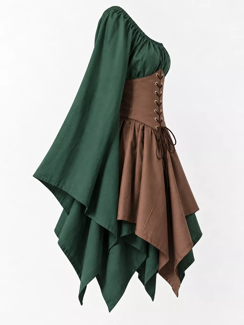 Full Size Lace-Up Flare Sleeve Irregular Hem Dress Plus Size, image 18