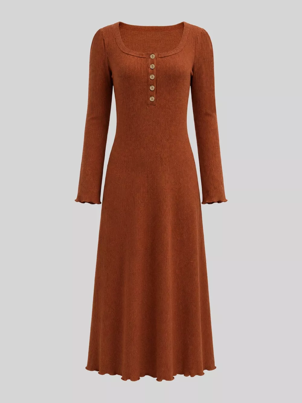 Button-Front Ribbed Knit Maxi Dress, image 5