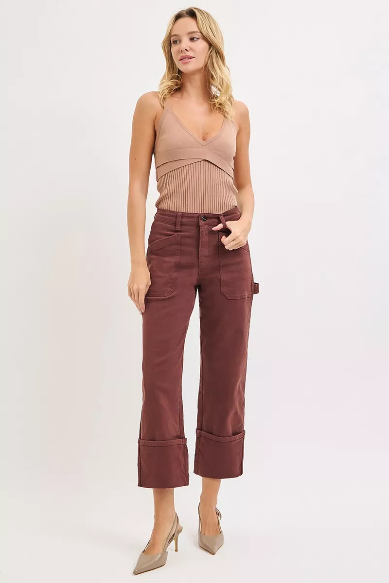Full Size High Rise Wide Straight Cuffed Patch Jeans Plus Size, image 5