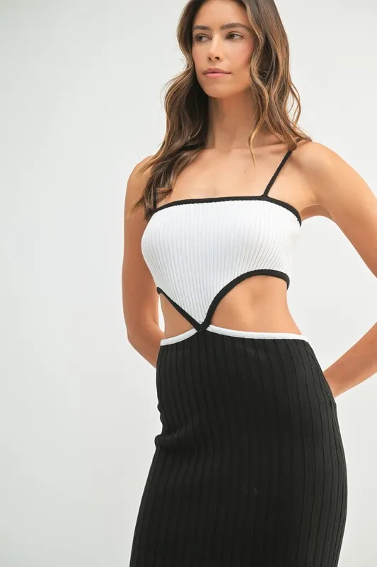 Ribbed Knit Color Block Cutout Midi Dress, image 8