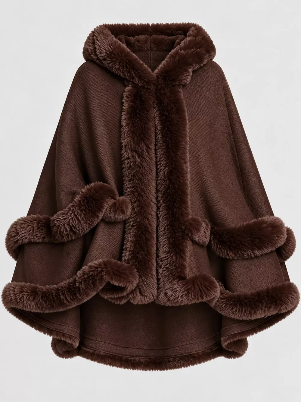 Faux Fur Trimmed Hooded Cape, image 57
