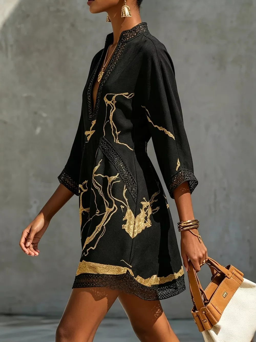 Notched 3/4 Sleeve Mini Dress, image 18