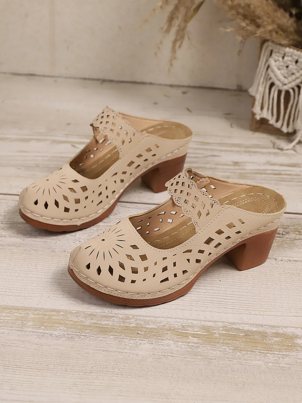 Cutout Block Heel Sandals