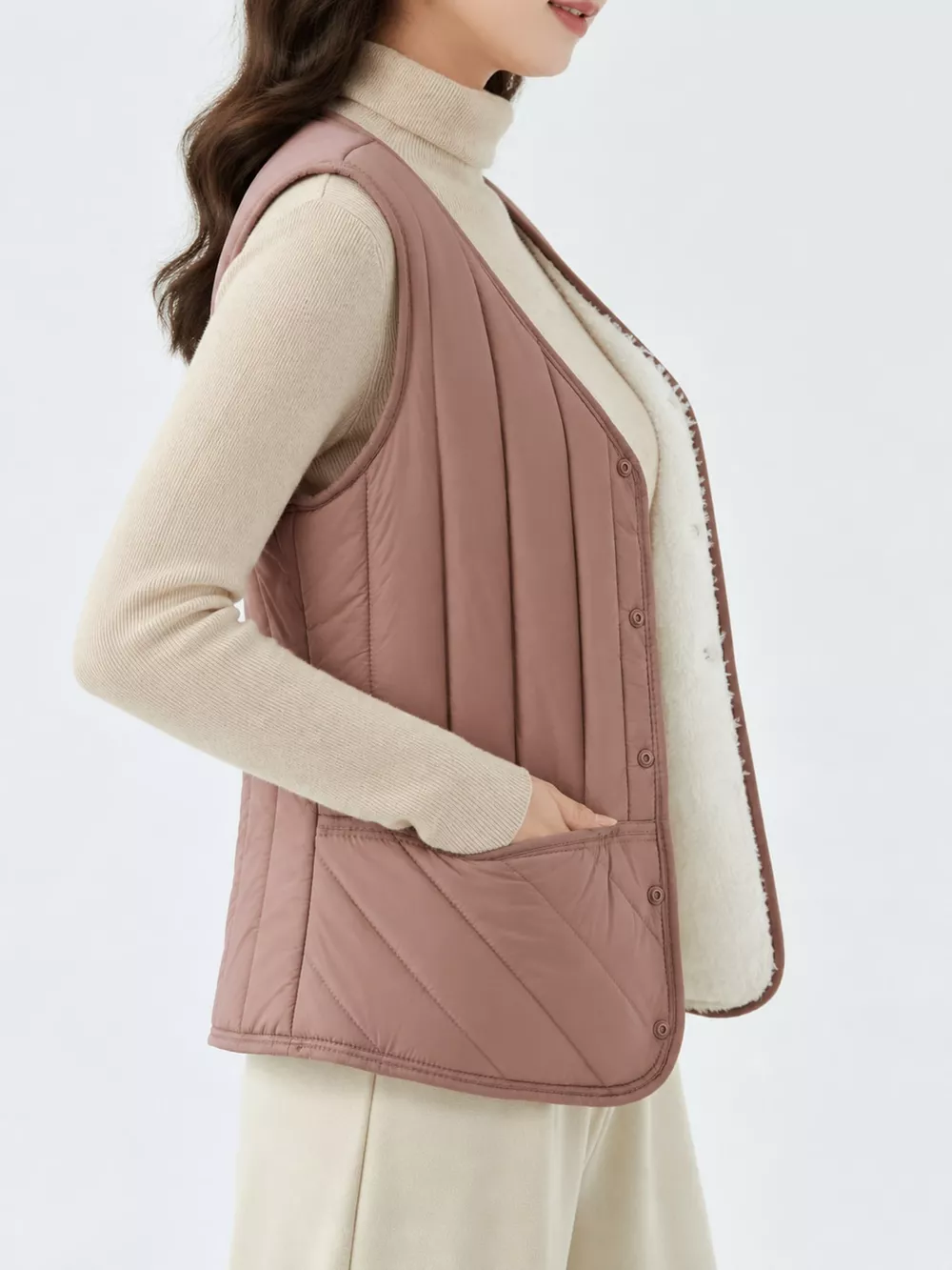 Full Size Quilted Button Up Vest Coat Plus Size, image 8