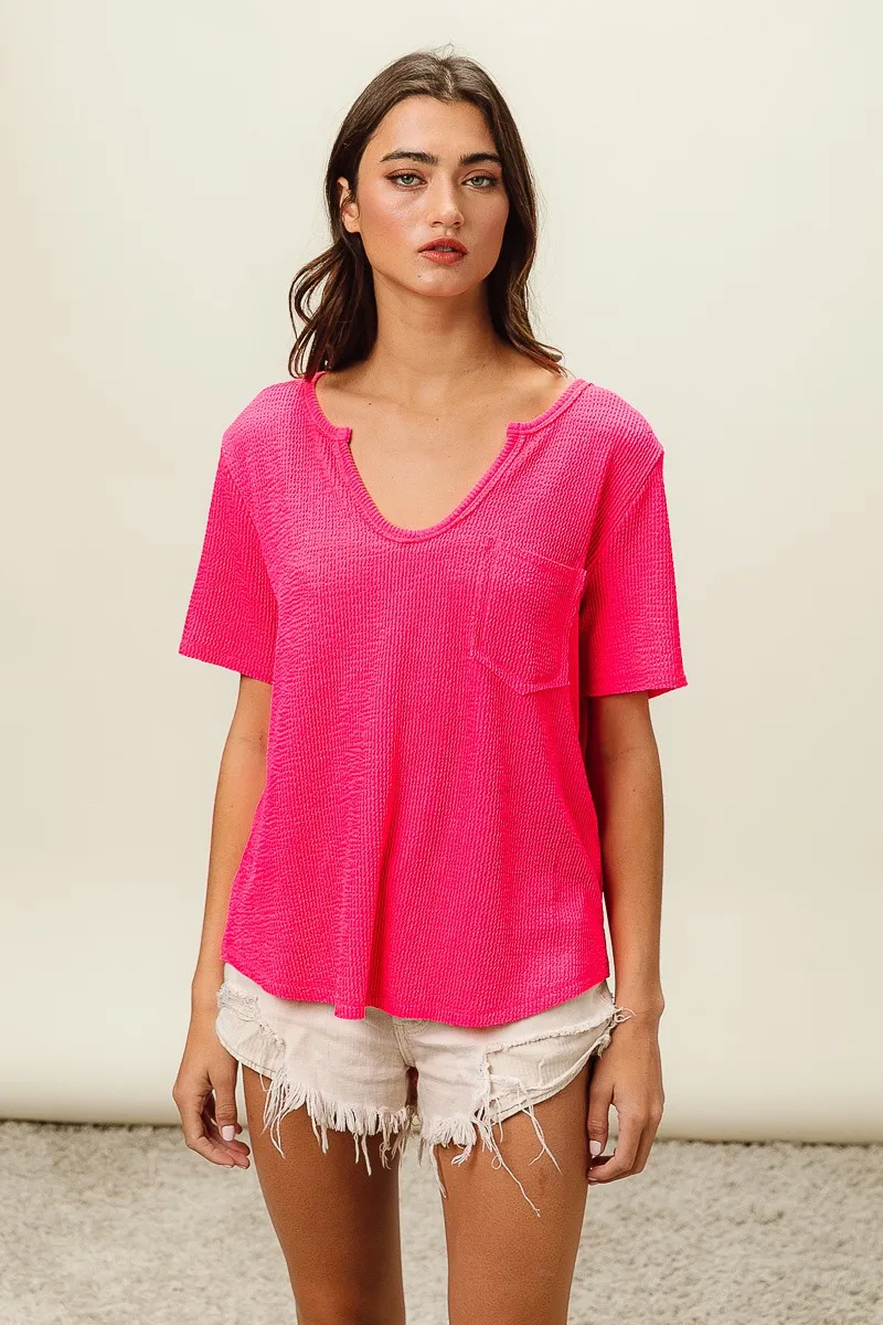 Waved Rib U Neck Top With Front Pocket, image 14