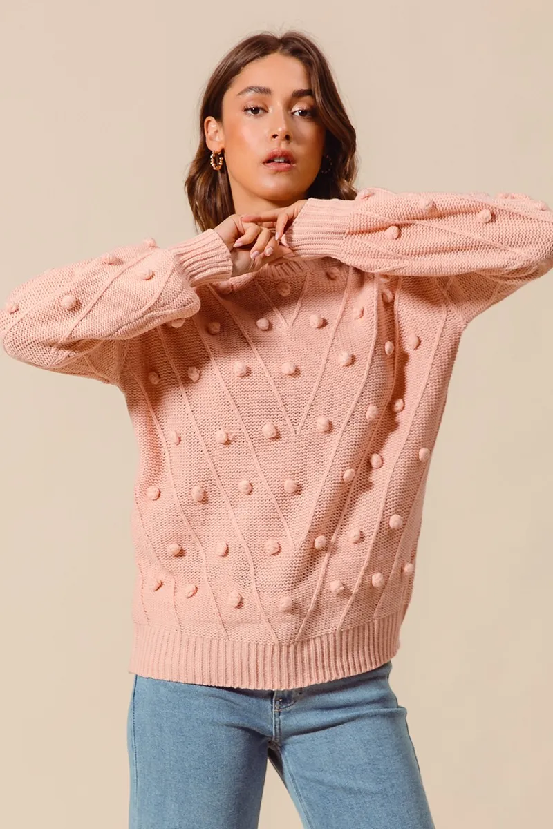 Pom Pom Textured Knit Sweater Top, image 2