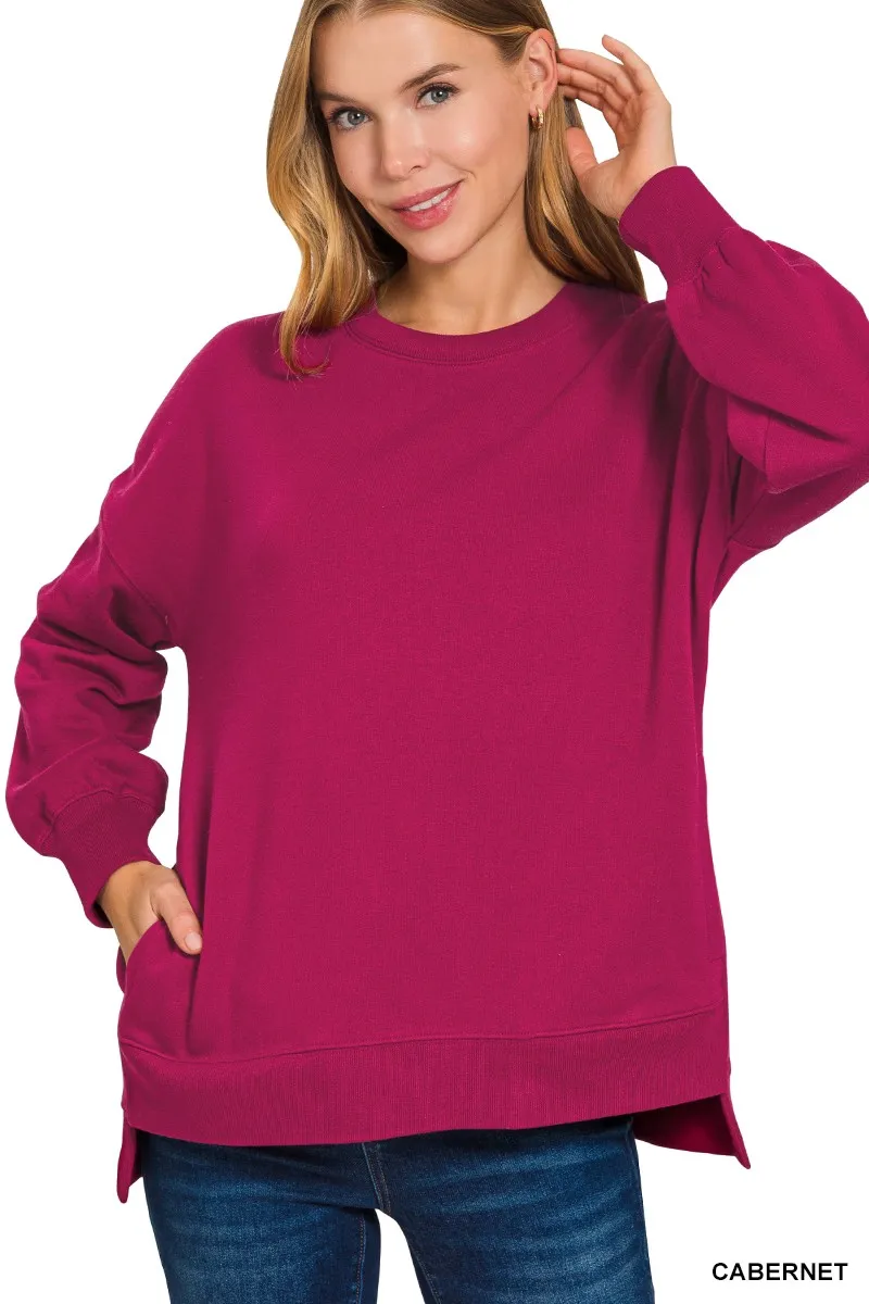 Fleece Hi-low Boyfriend Sweatshirts with Pockets, image 2