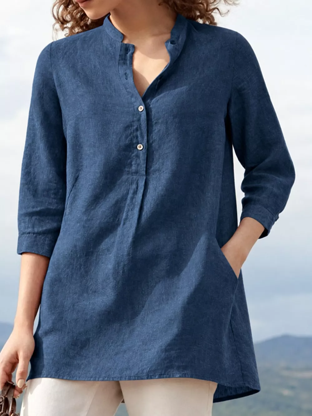Full Size Button Detail 3/4 Sleeve Blouse Plus Size, image 10