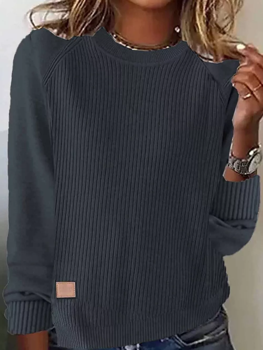 Full Size Ribbed Knit Raglan Sleeve Sweater Plus Size, image 5