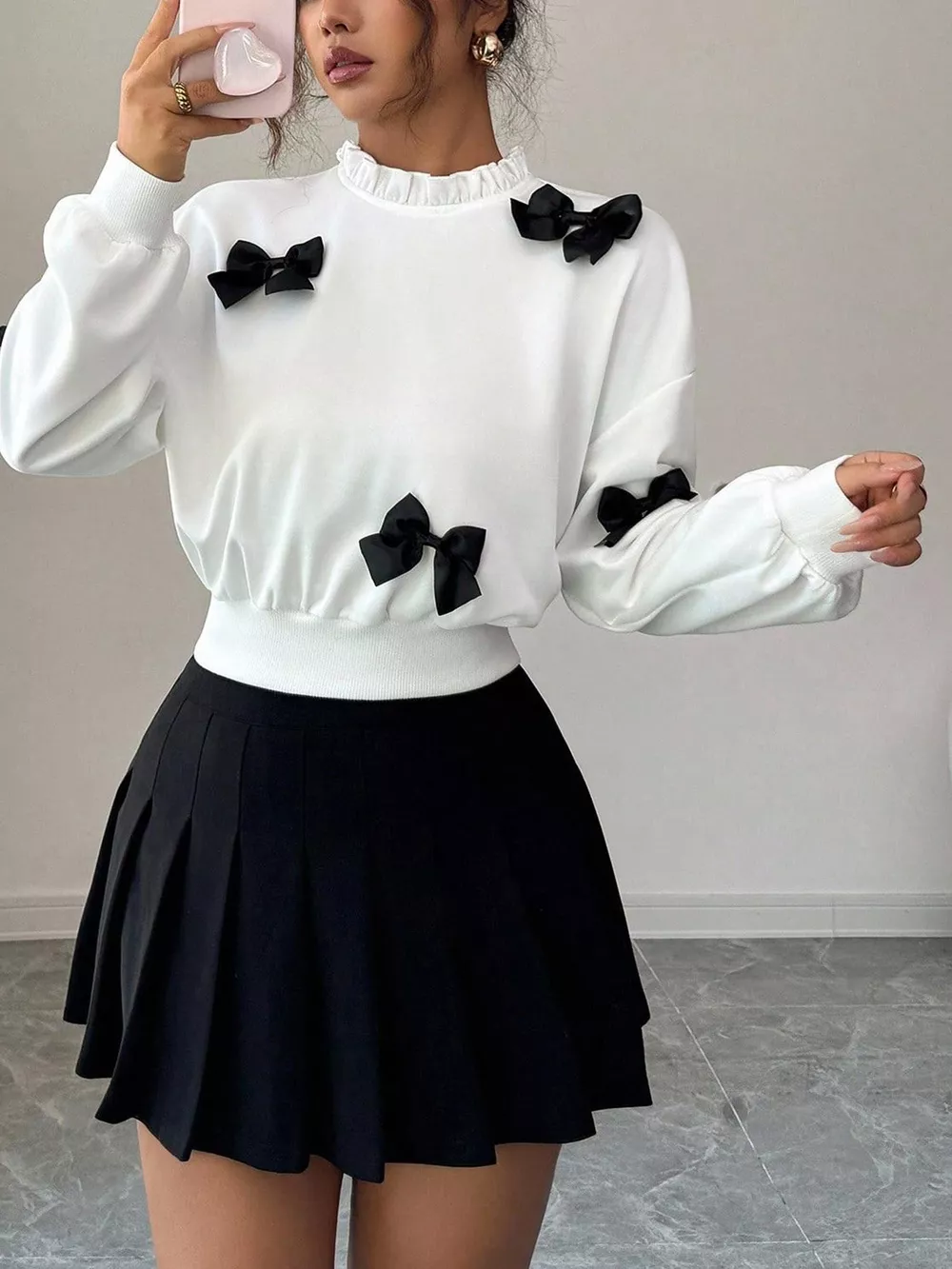 Bow Decor Dropped Shoulder Sweatshirt, image 2