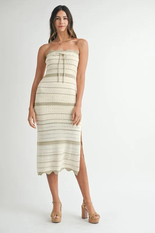 Contrast Striped Crochet Knit Midi Dress, image 7