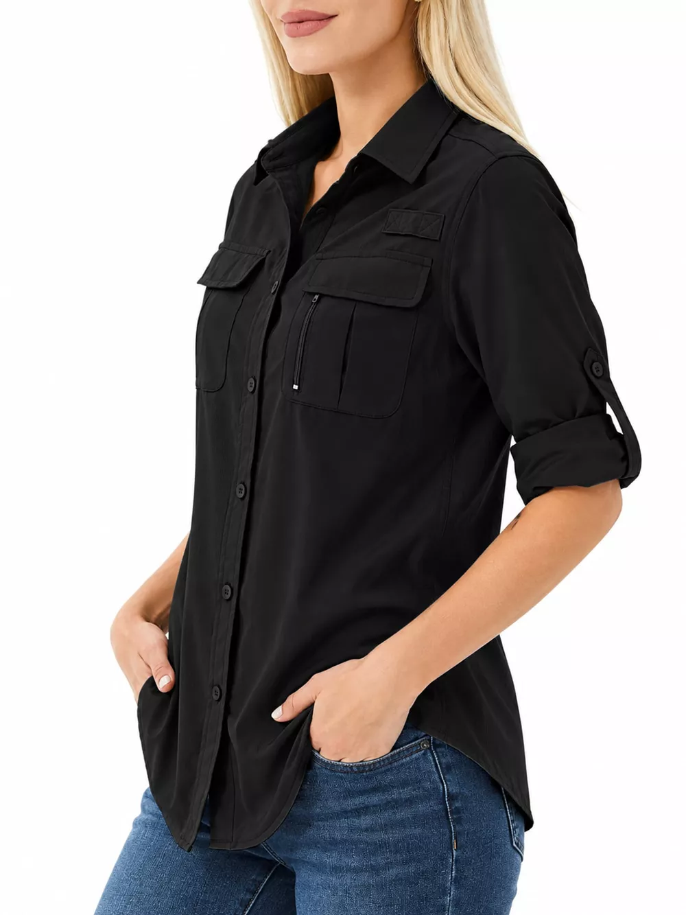 Full Size Button-Down Roll-Up Sleeve Shirt Plus Size, image 22