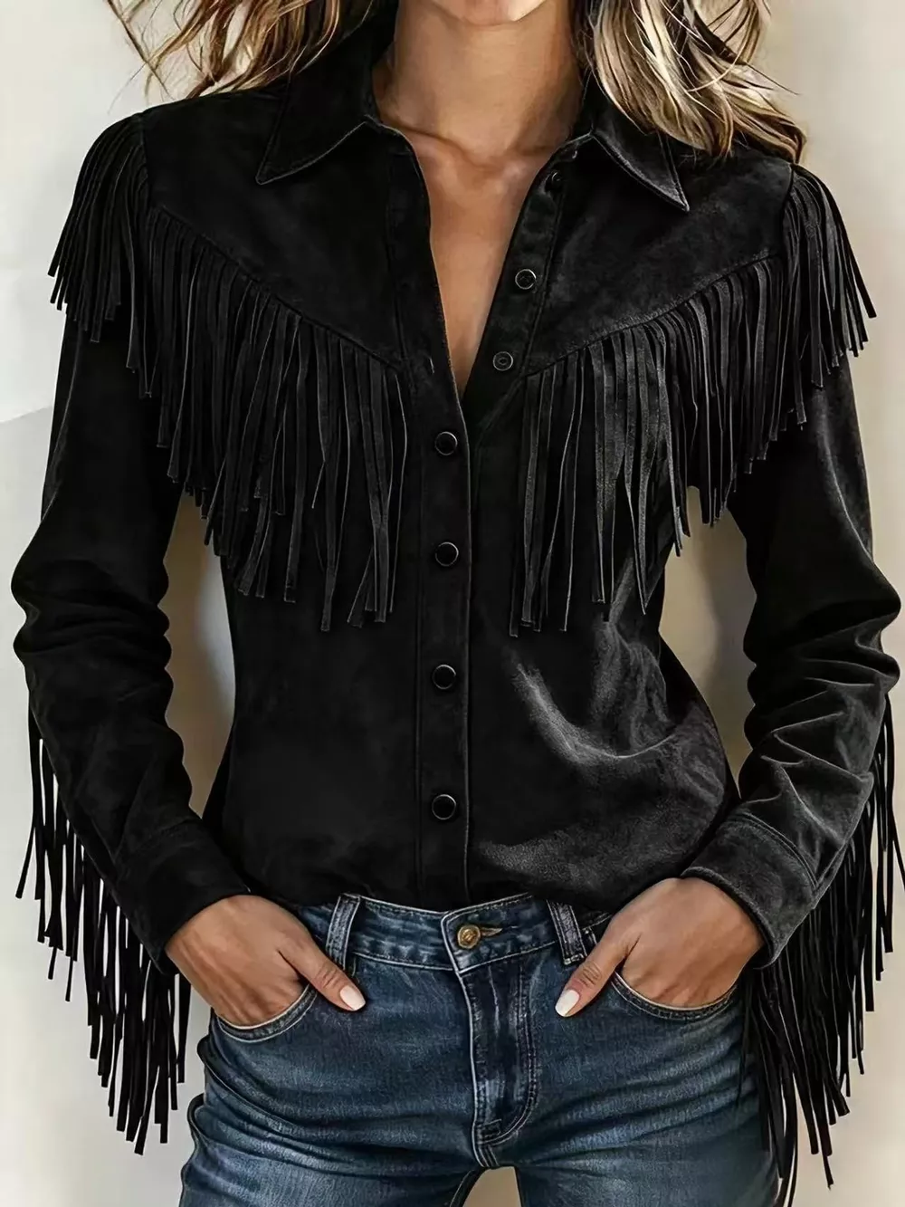 Full Size Fringed Button Up Shirt Plus Size, image 4