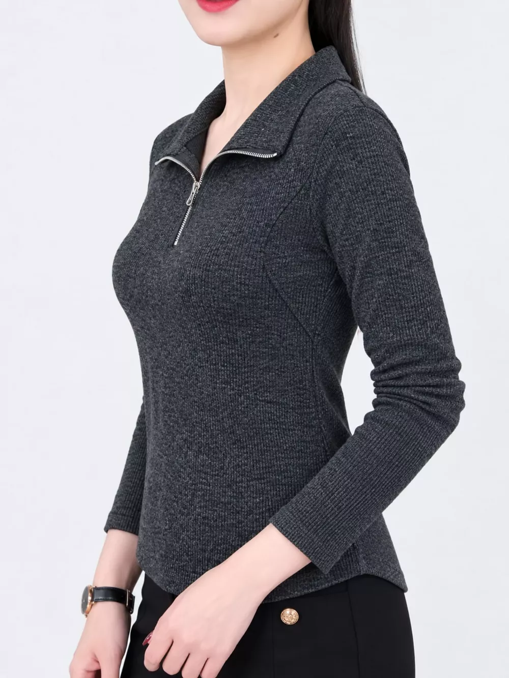 Plus Size Quarter-Zip Long Sleeve Top, image 3