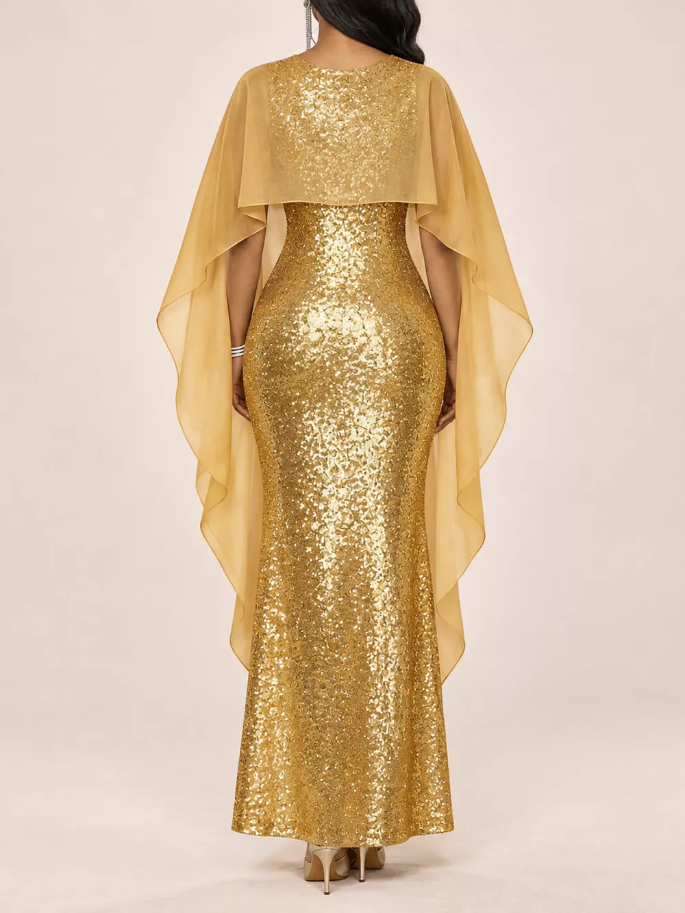 Sequin Cape Overlay Evening Dress, image 21