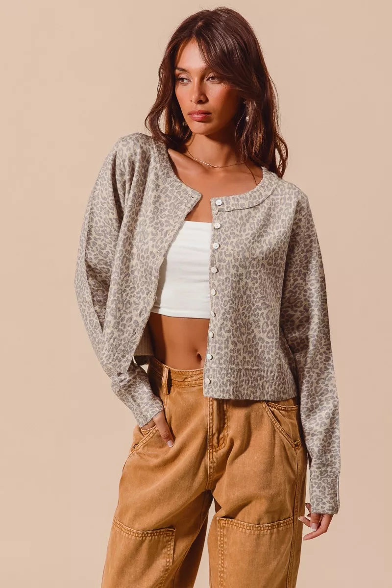 Two Tone Leopard Vintage Print Button Up Cardigan, image 6