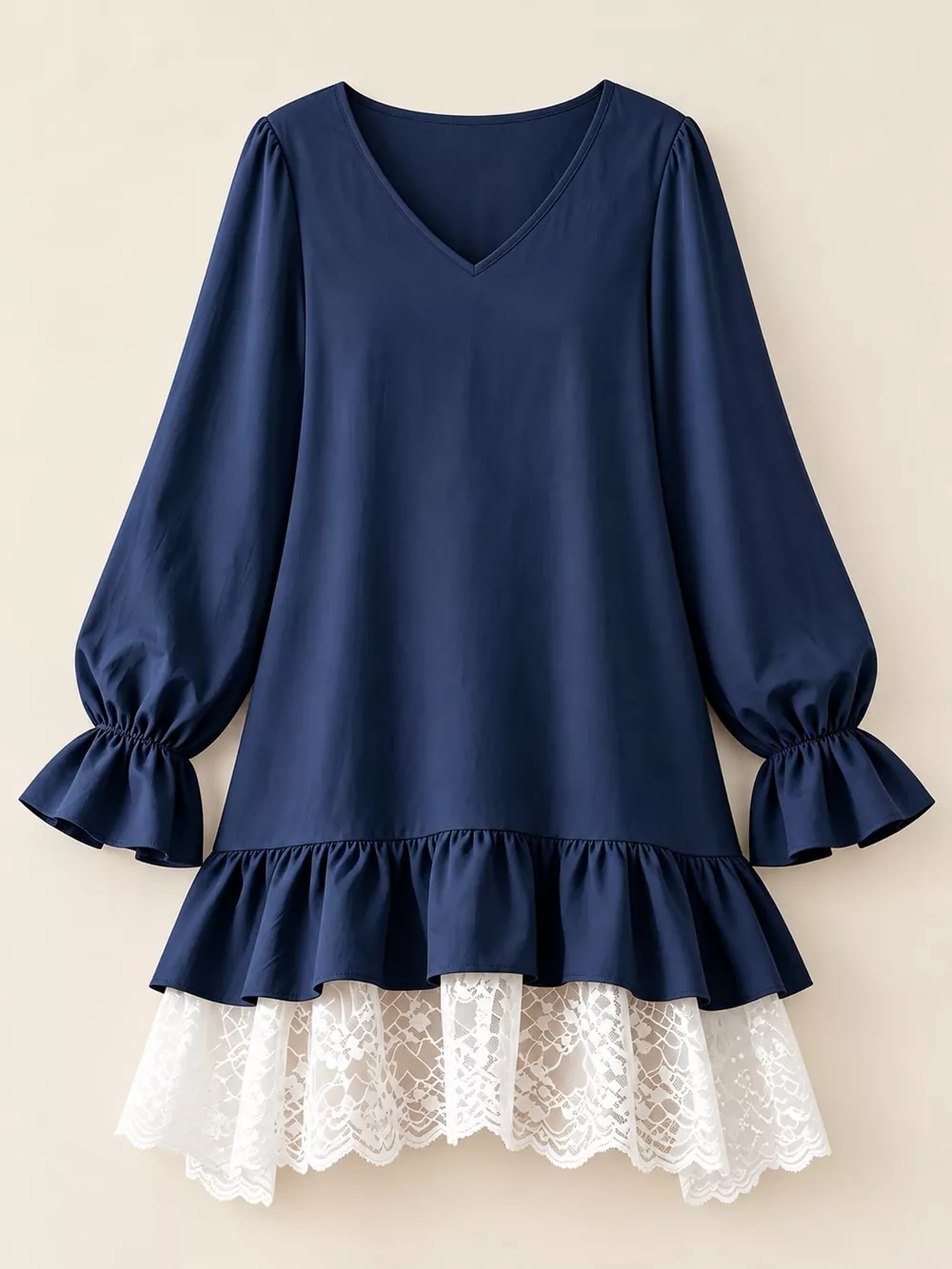 Lace Hem V-Neck Flounce Sleeve Dress, image 9