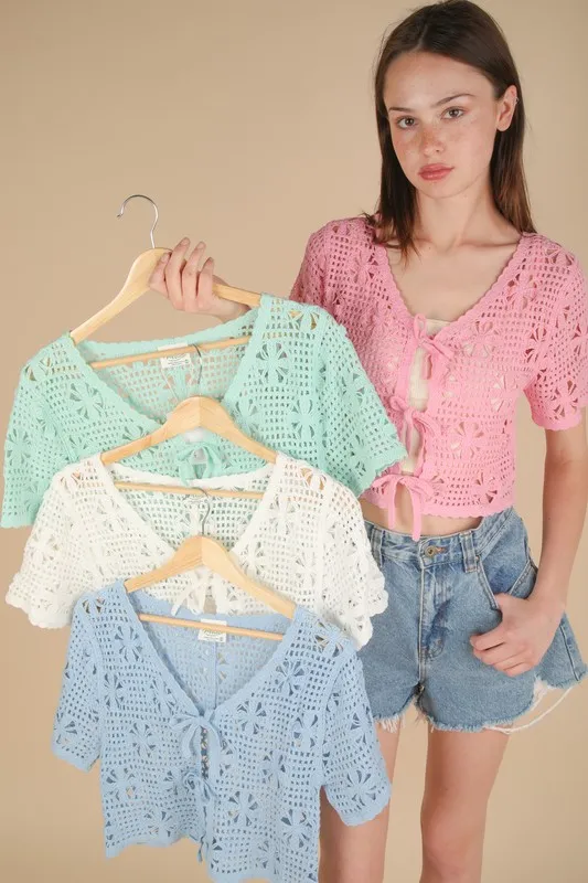Front Tie Crochet Crop Top, image 6