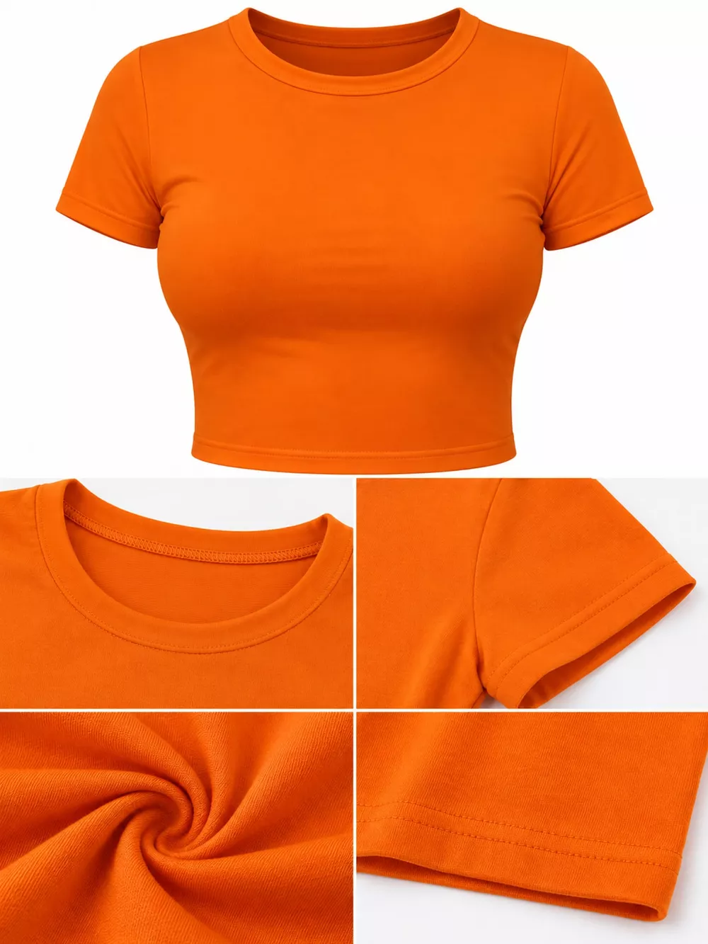 Slim Fit Basic Crew Neck Short Sleeve Crop T-Shirt, image 15