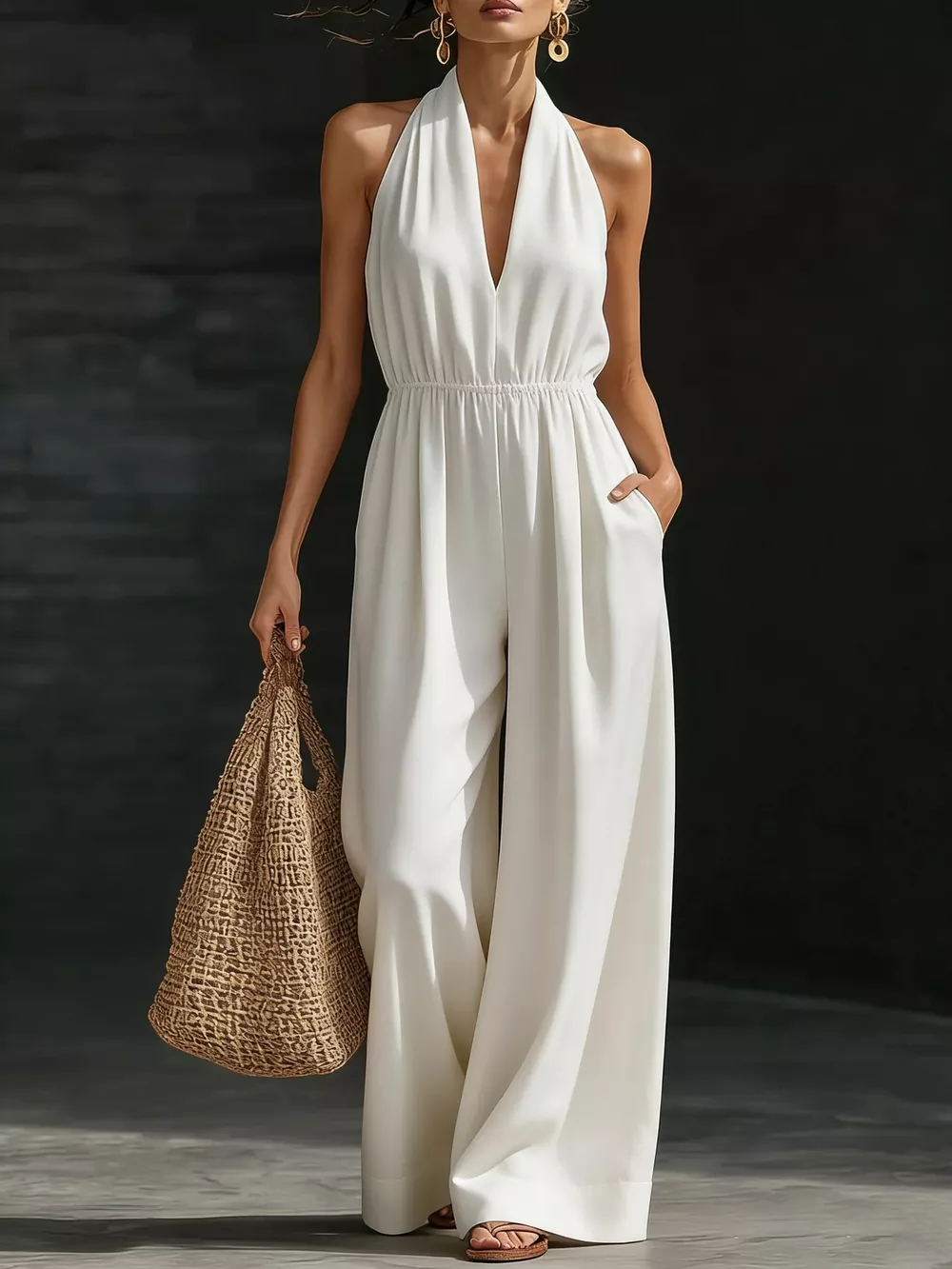 Full Size Halter Neck Wide-Leg Jumpsuit Plus Size, image 2