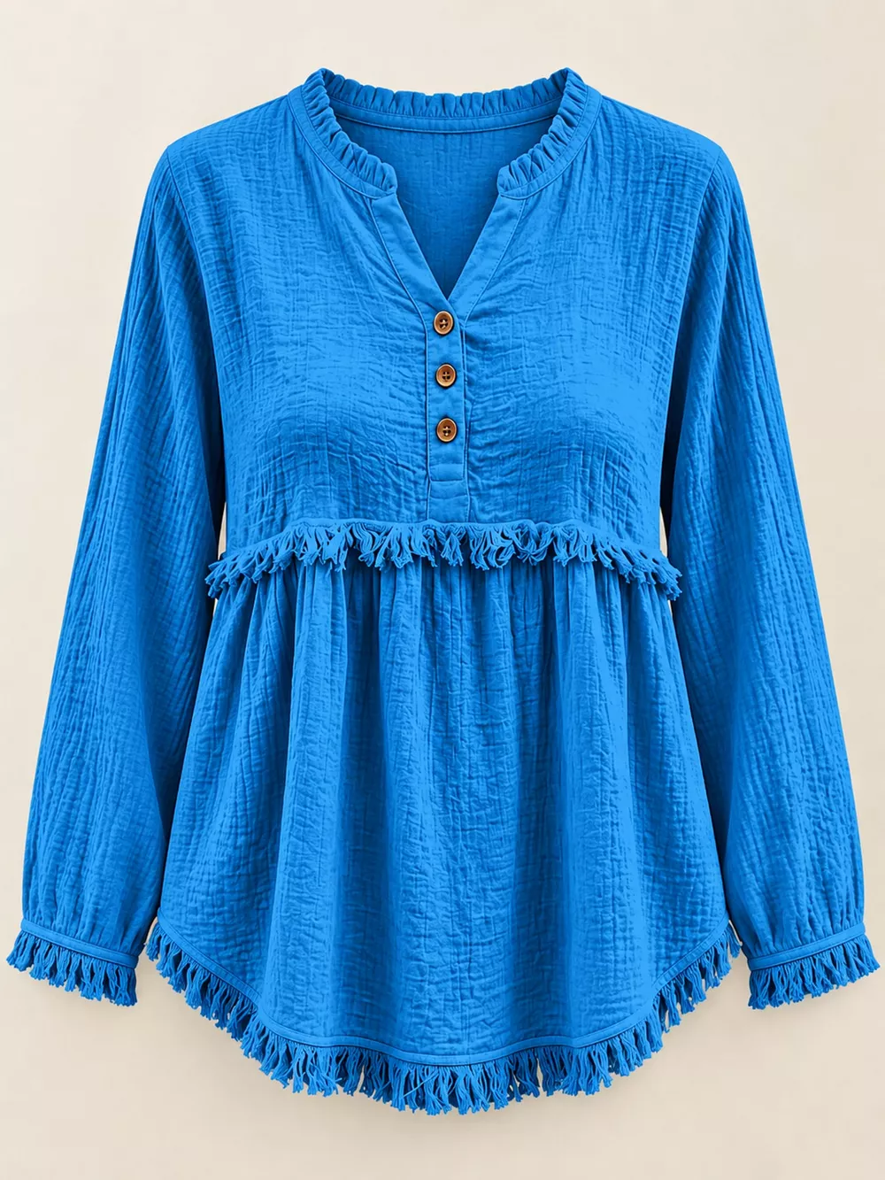 Full Size Frayed Hem Button Detail Blouse Plus Size, image 4