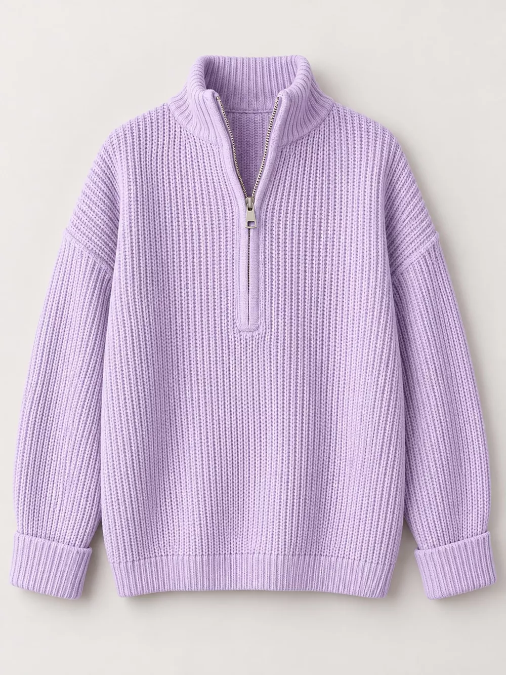 Full Size Half Zip Dropped Shoulder Sweater Plus Size, image 10