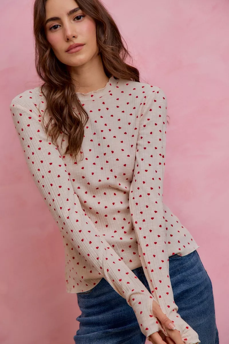 Ditsy Heart All Over Slub Rib Knit Valentine Top, image 7