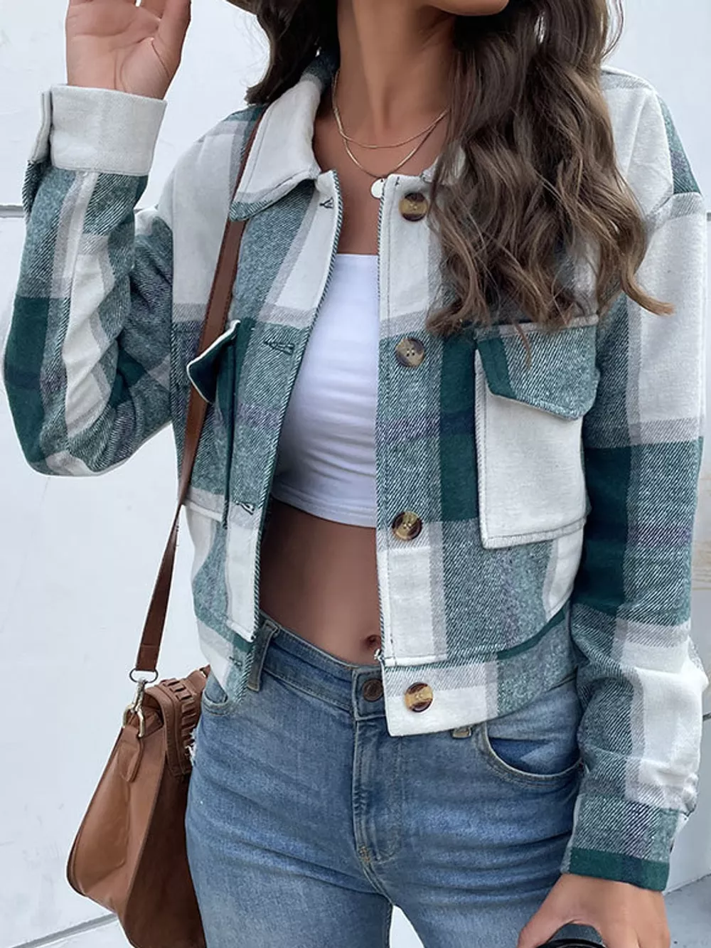 Plaid Button-Front Cropped Jacket, image 19
