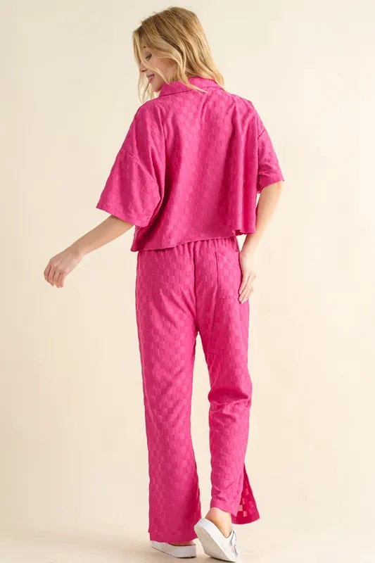 Brushed Texture Checker Board Pattern Casual Top, image 5