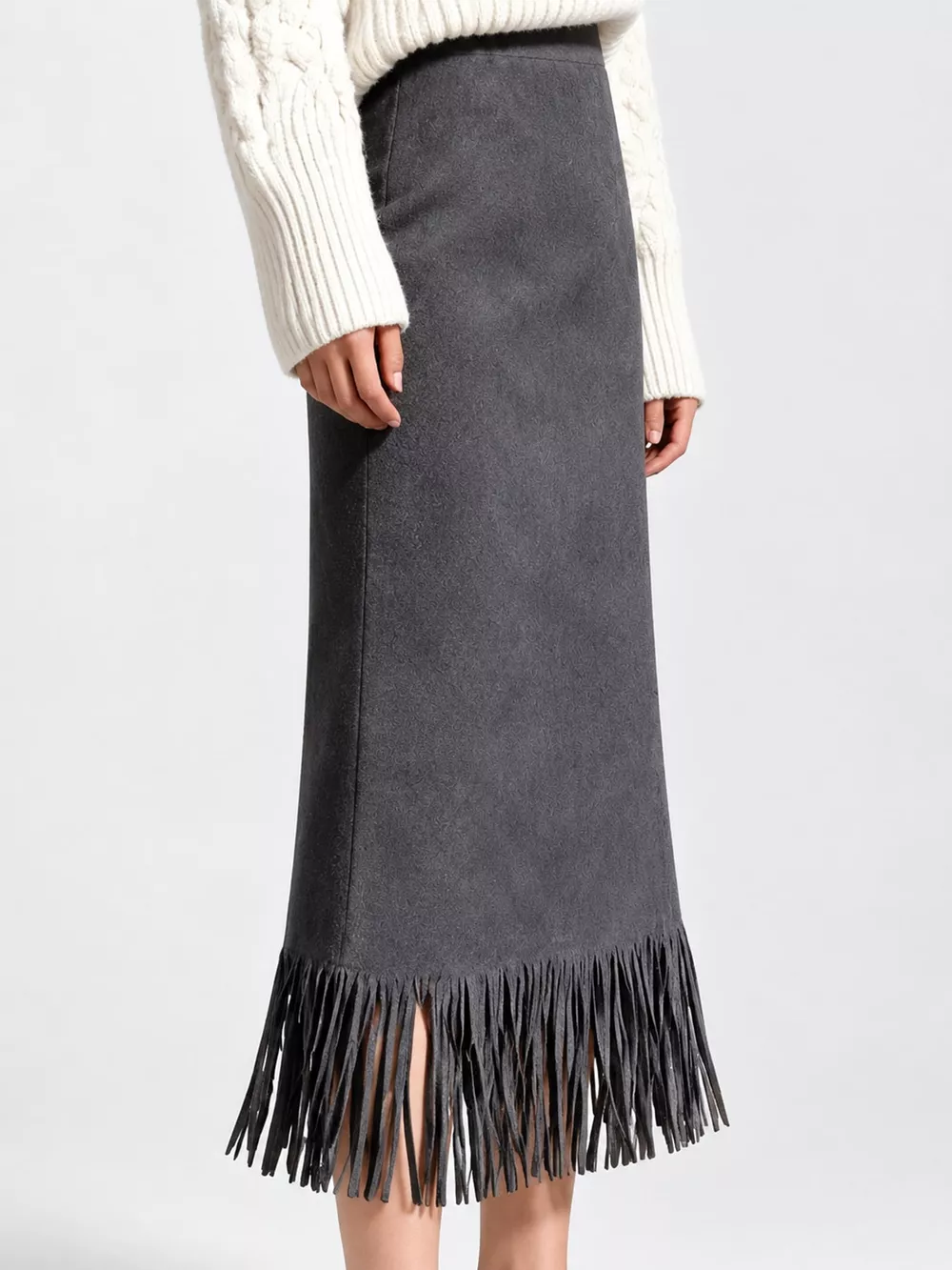 High-Waisted Fringe Midi Skirt, image 16