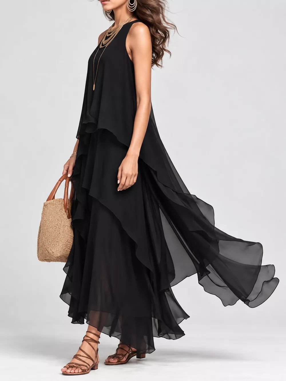 Ruffled Round Neck Sleeveless Maxi Dress, image 4