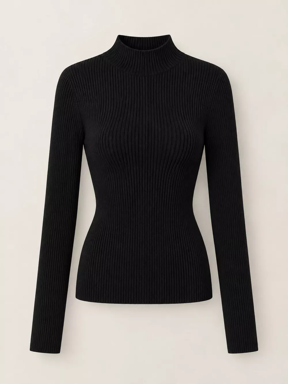 Elegant Slim-Fit Ribbed Mock Neck Knit Top, image 14