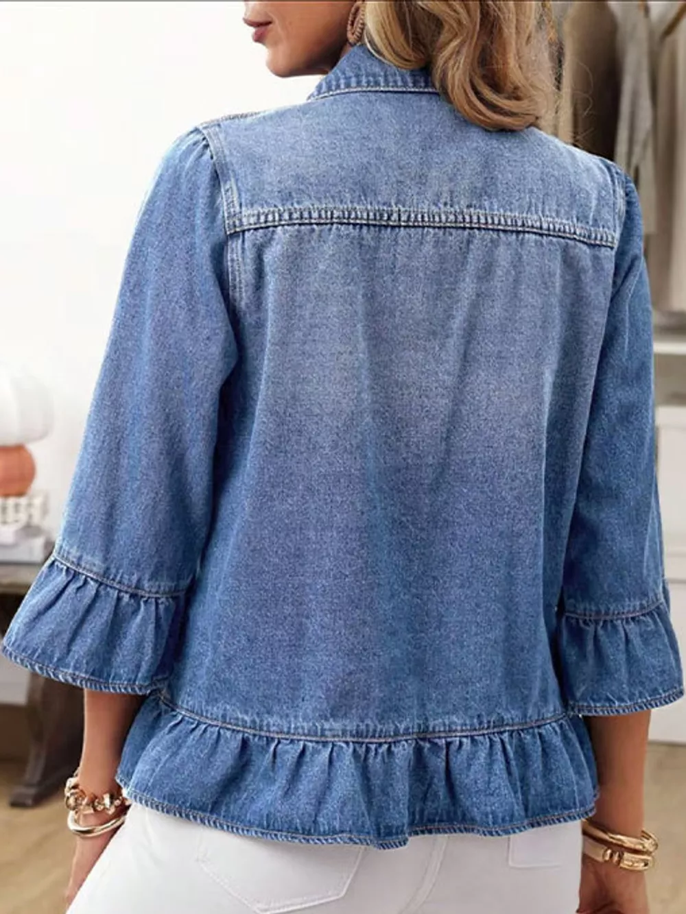 Ruffle Hem Denim Jacket, image 2