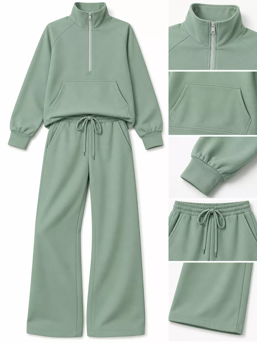 Half-Zip Sweatshirt and Wide-Leg Pants Set, image 55