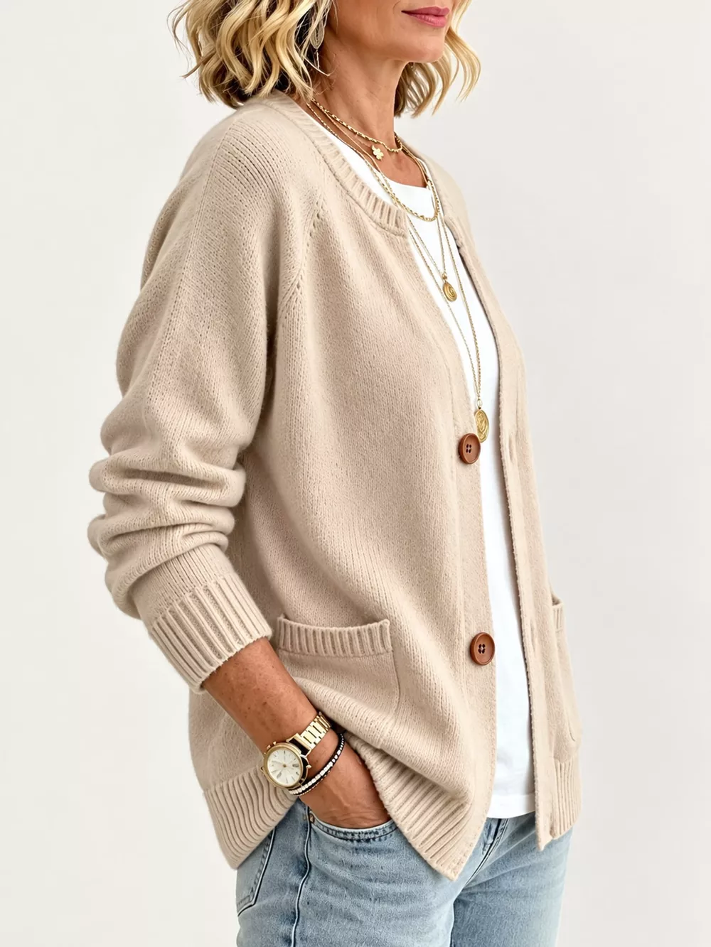 Full Size Button-Down Knit Cardigan Plus Size, image 3