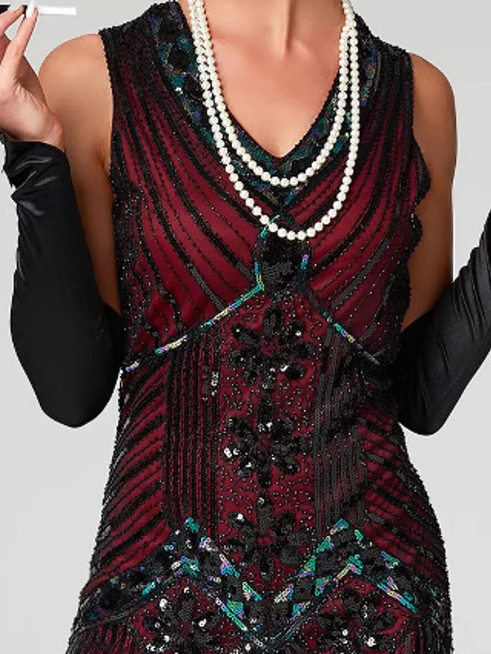 Full Size Sequin Fringe Hem Sleeveless Dress Plus Size, image 2