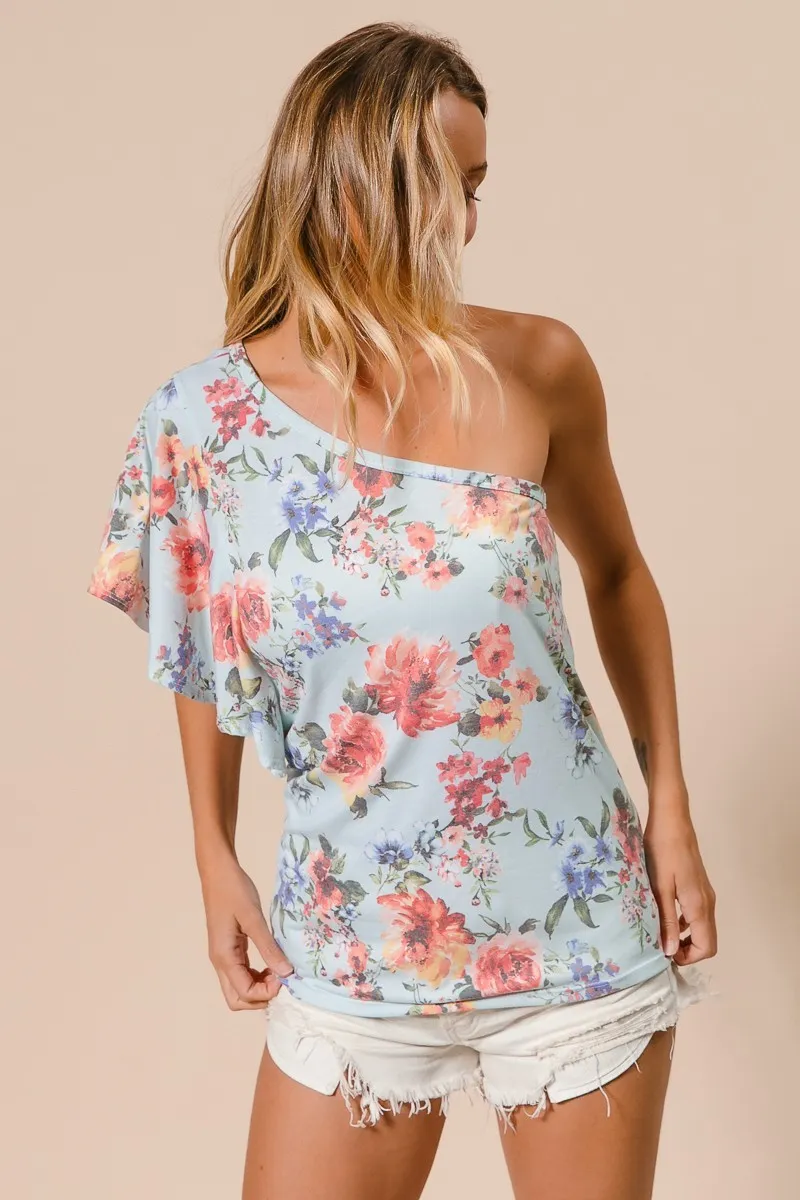 Floral Printed Jersey Knit Ruffle Sleeve Top, image 6