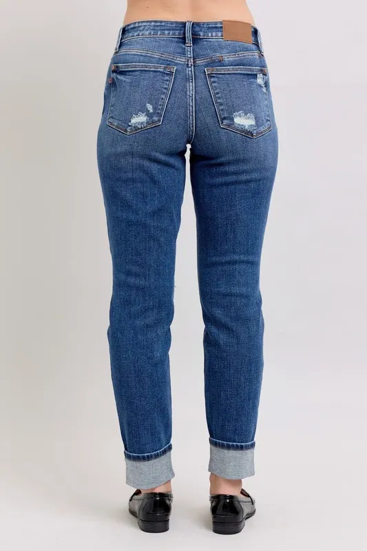 Full Size Mid Rise Boyfriend destroy Jeans with Yoke Pockets and Faux Selvedge Cuff Plus Size, image 10