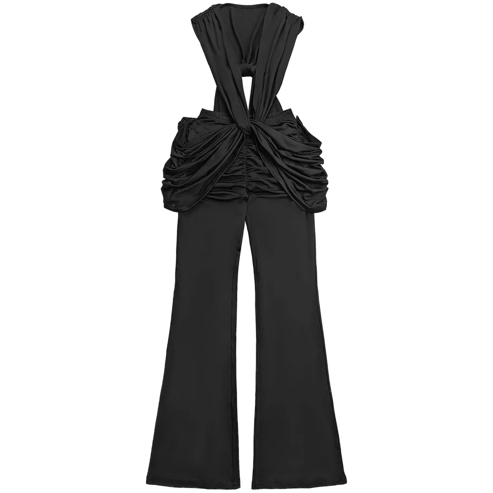 Deep V-Neck Knot-Front Flare Leg Jumpsuit, image 6