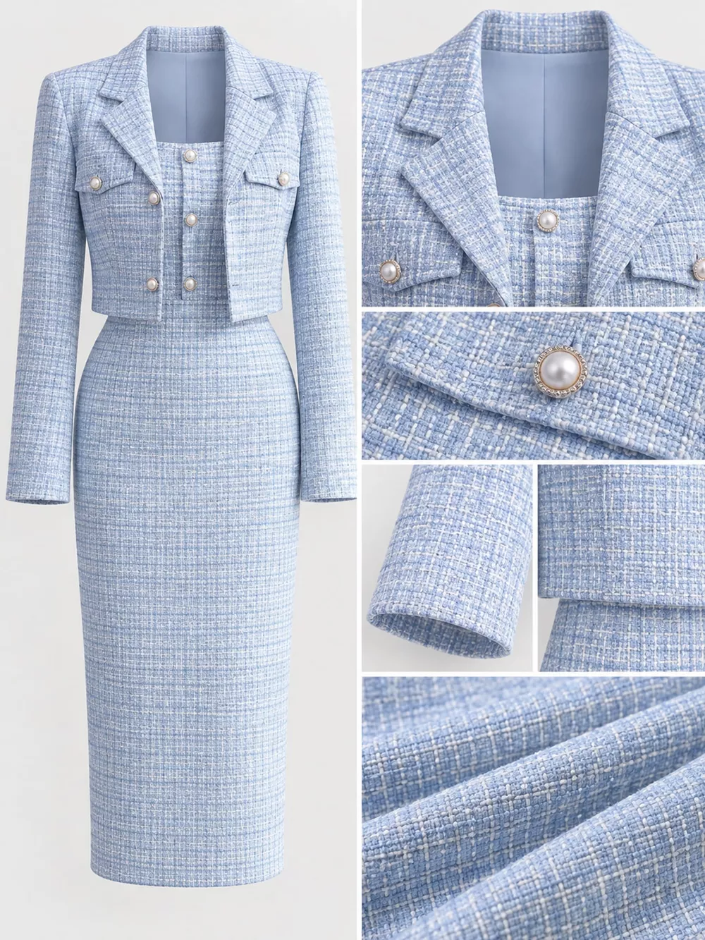 Tweed Square Neck Dress and Cardigan Set, image 13