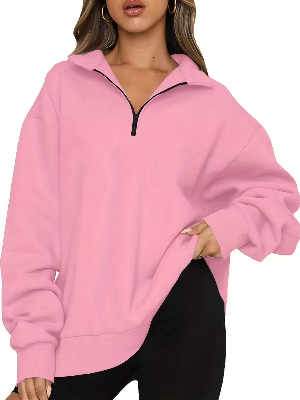 Full Size Quarter-Zip Dropped Shoulder Sweatshirt Plus Size, image 10