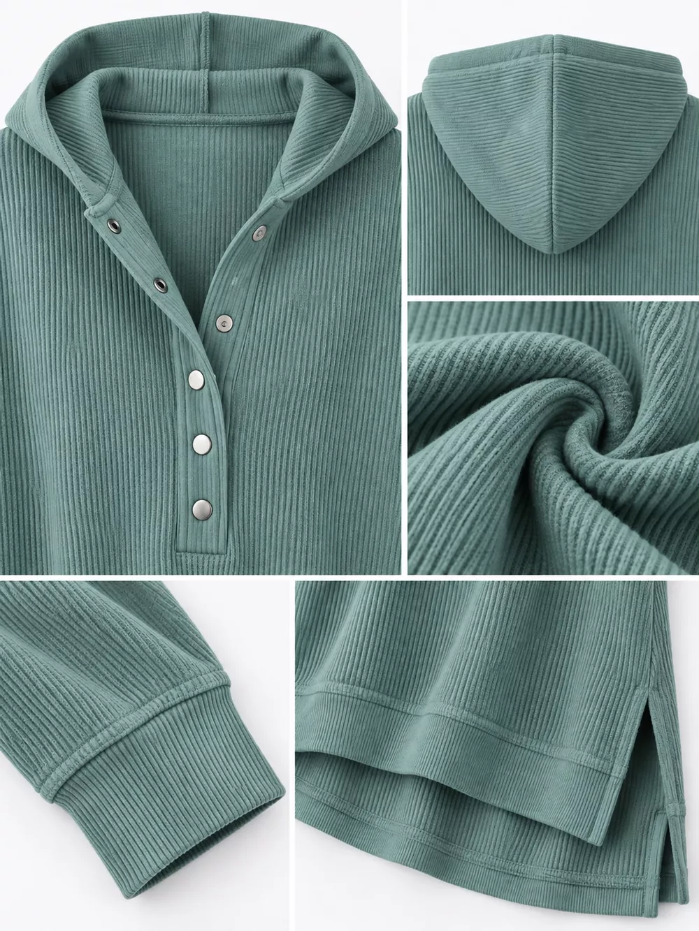 Full Size Snap Button Placket Dropped Shoulder Hoodie Plus Size, image 5