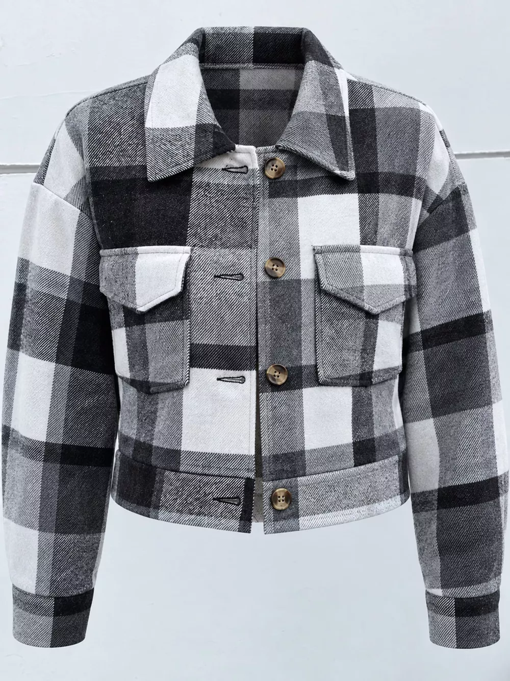 Plaid Button-Front Cropped Jacket, image 47