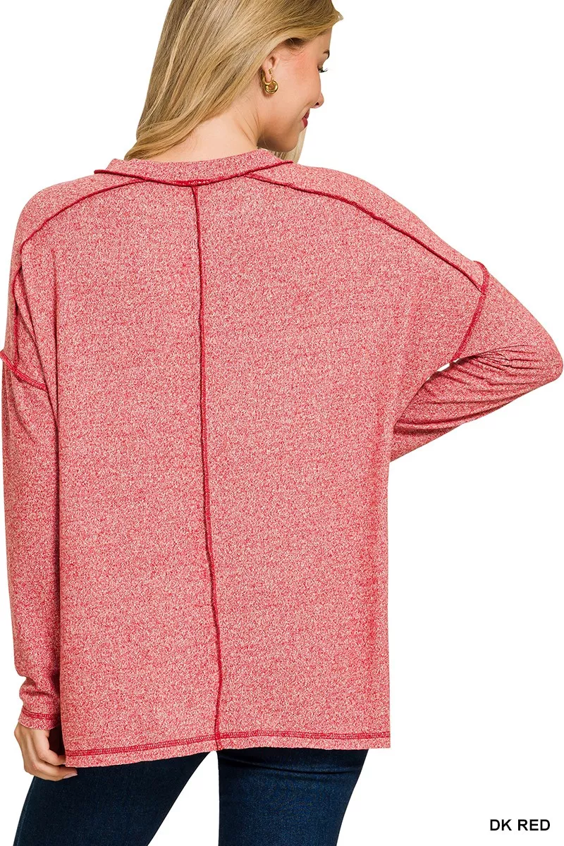 Full Size Melange Hacci Exposed Seam Hi-low Tee Plus Size, image 4