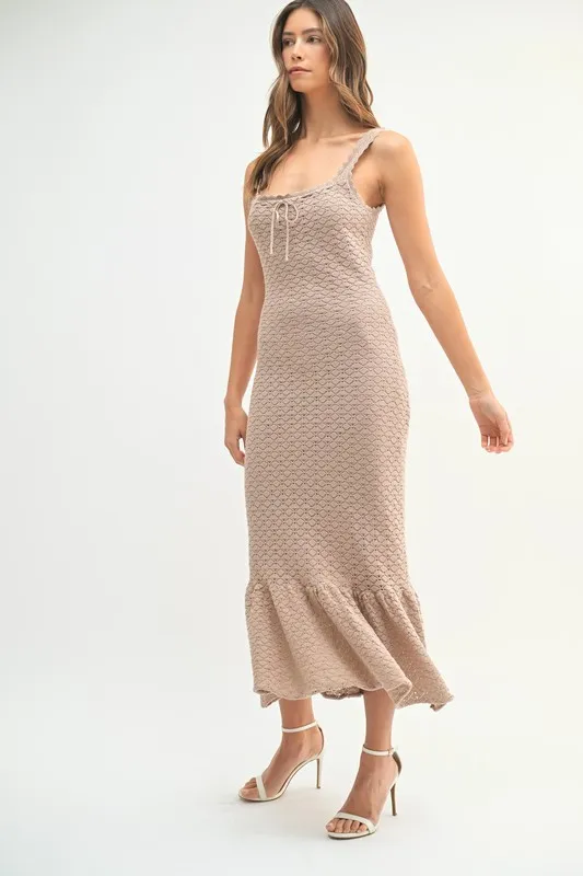 Ruffled Hem Sleeveless Crochet Knit Midi Dress, image 5