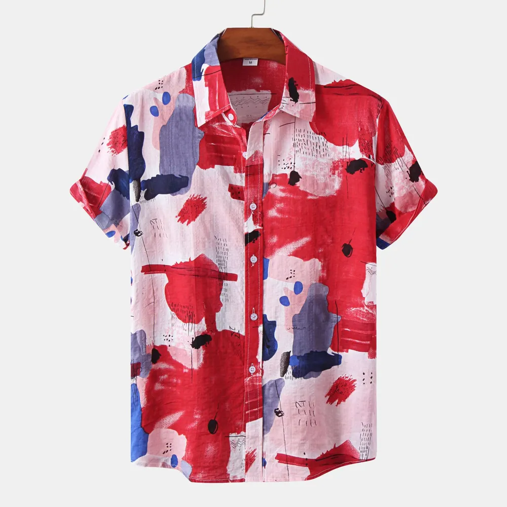 Men's Plus Size Abstract Print Short Sleeve Button-Up Shirt, image 3