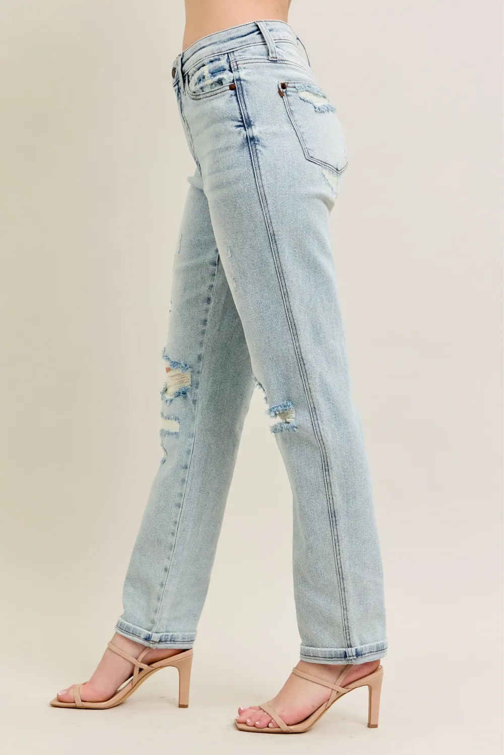 Full Size Mr Repair Stitch Detail Destroy Single Cuff Bf Jeans Plus Size, image 7