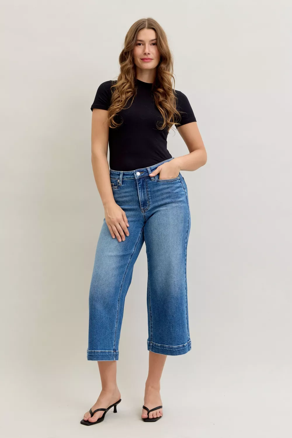Mid Rise Crop Wide Leg Jeans, image 8
